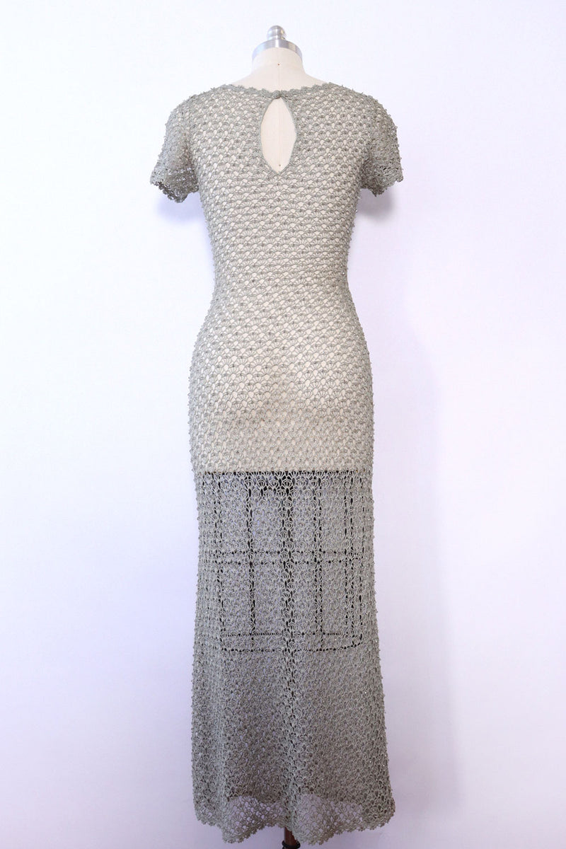 Smoky Gray Beaded Crochet Dress S/M