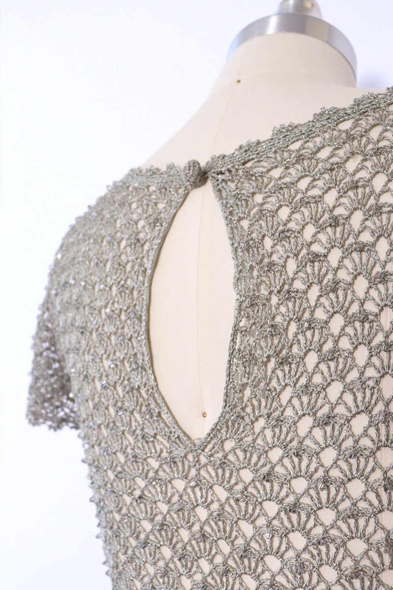 Smoky Gray Beaded Crochet Dress S/M