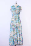 Lavender Aqua Metallic Floral Maxi L