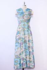 Lavender Aqua Metallic Floral Maxi L