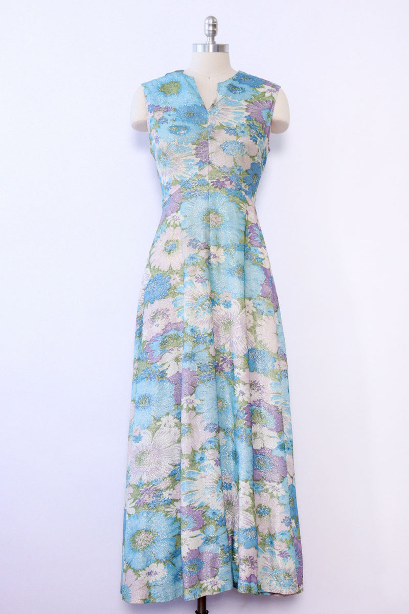 Lavender Aqua Metallic Floral Maxi L