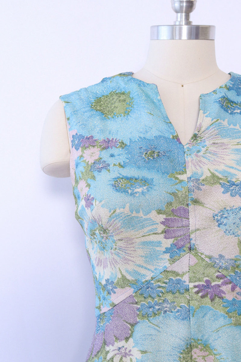 Lavender Aqua Metallic Floral Maxi L