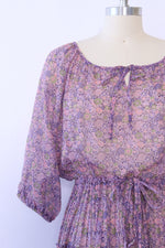 Lilac Pleated Floral Peasant Dress M/L