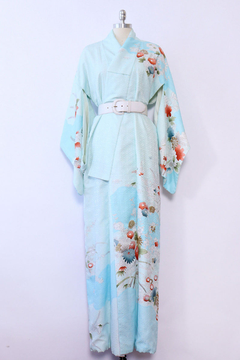 Sky Blue Golden Embroidered Kimono S-L