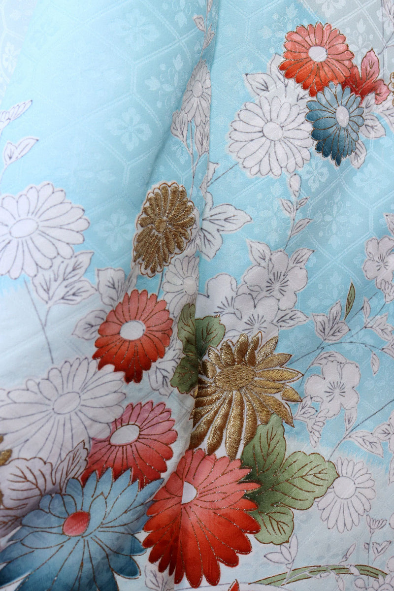 Sky Blue Golden Embroidered Kimono S-L