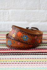 Painted Flowers Leather Belt