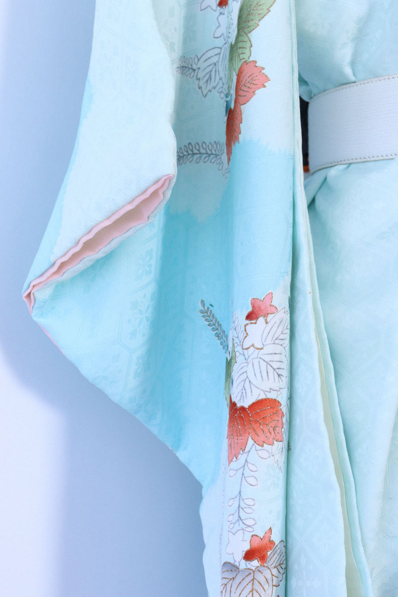 Sky Blue Golden Embroidered Kimono S-L