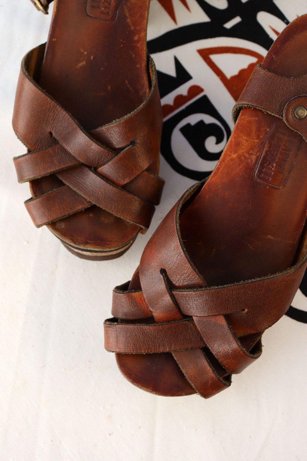 1970s Leapin' Lizards Leather and Wood Platforms 8-8.5