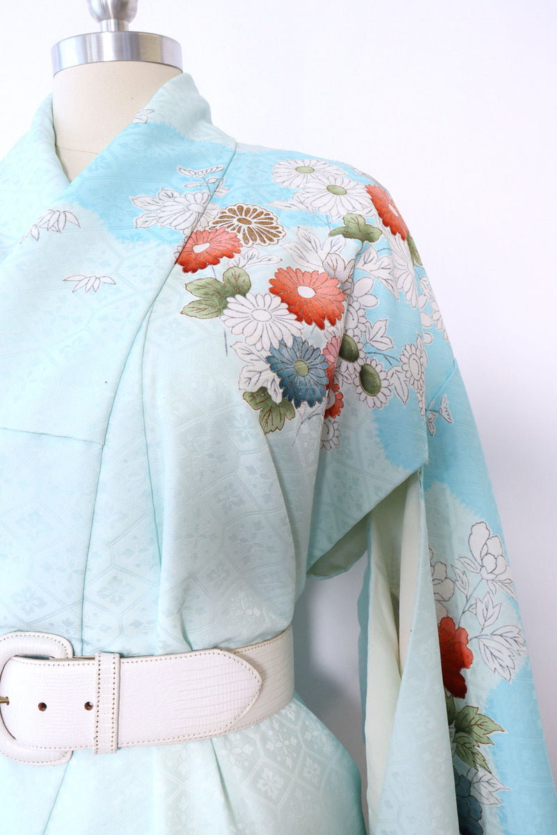 Sky Blue Golden Embroidered Kimono S-L