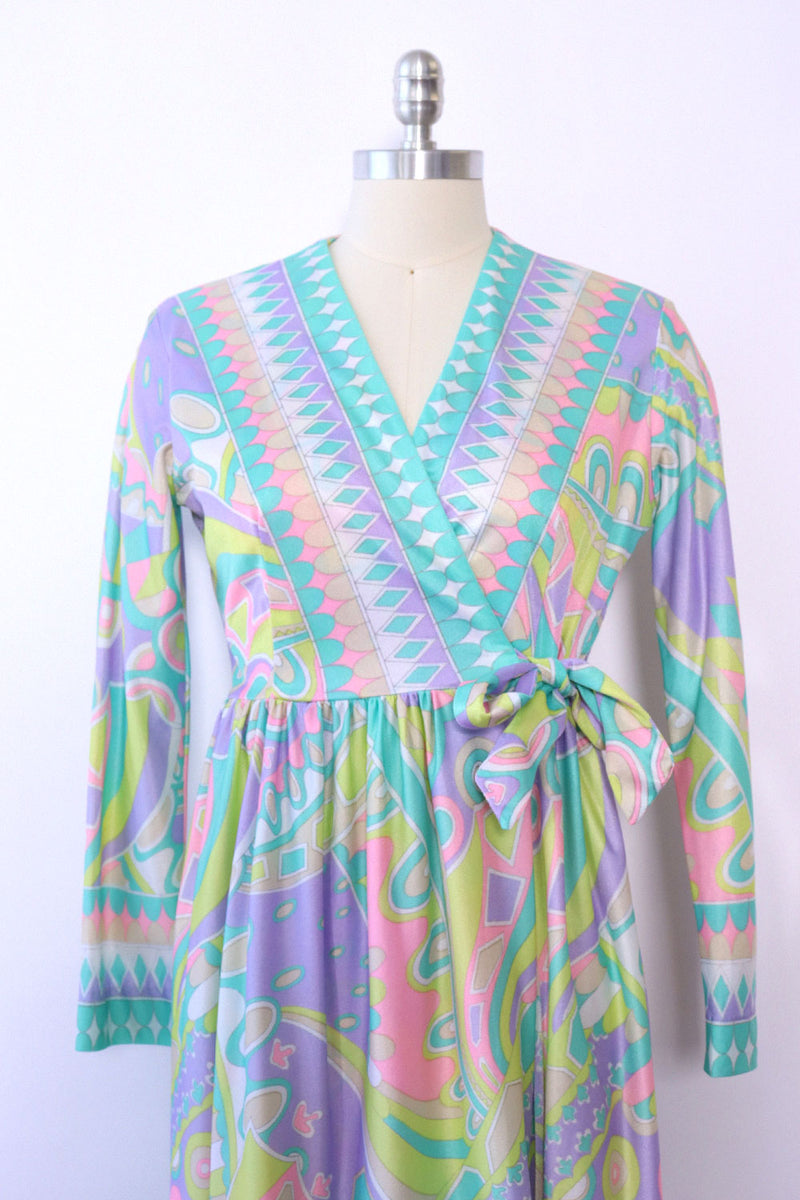 Pastel Abstract Print Robe Dress S/M