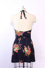 1970s Dark Floral Mini Wrap Dress XS/S