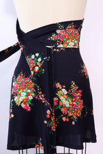 1970s Dark Floral Mini Wrap Dress XS/S