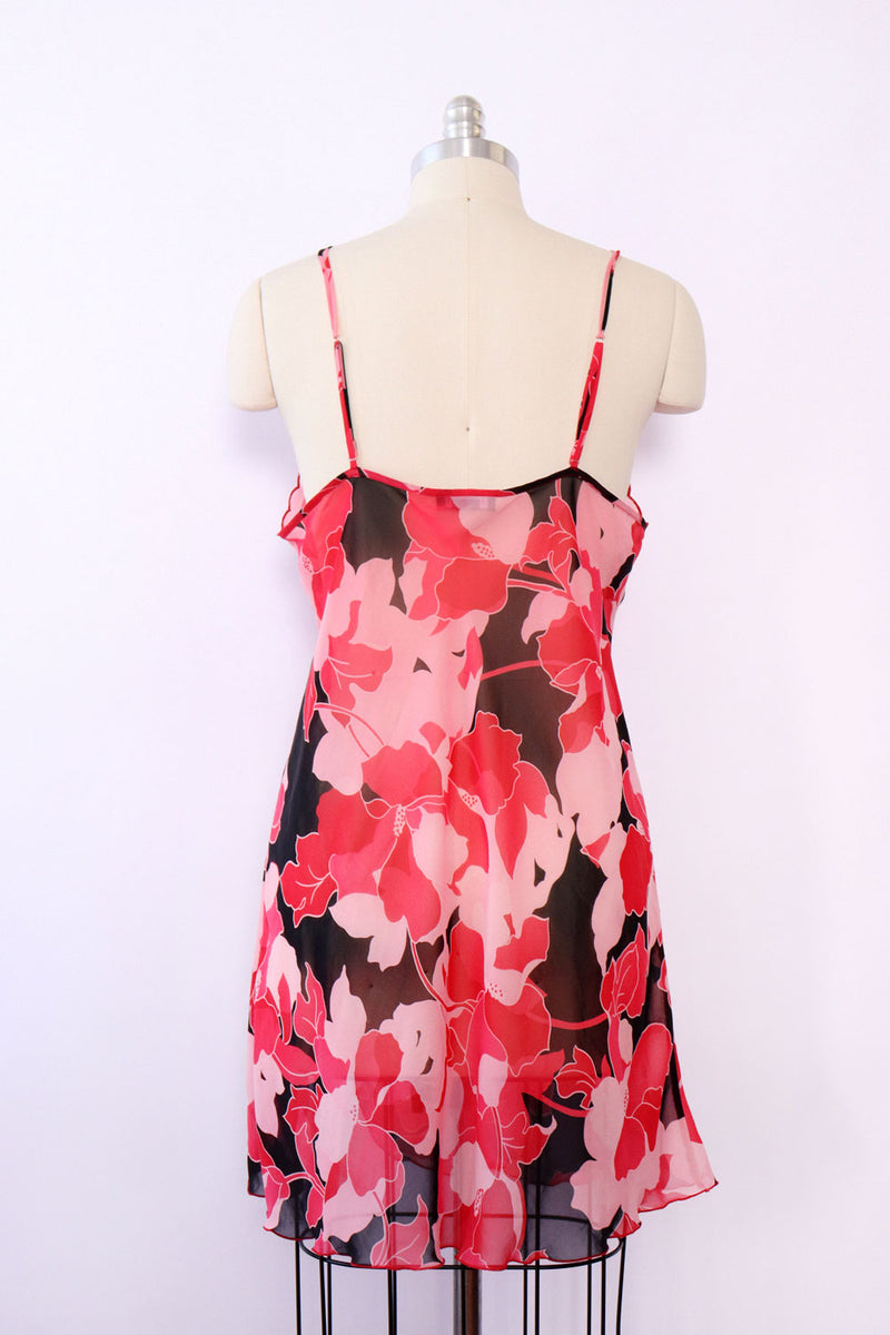 Sheer Magenta Floral Slip L