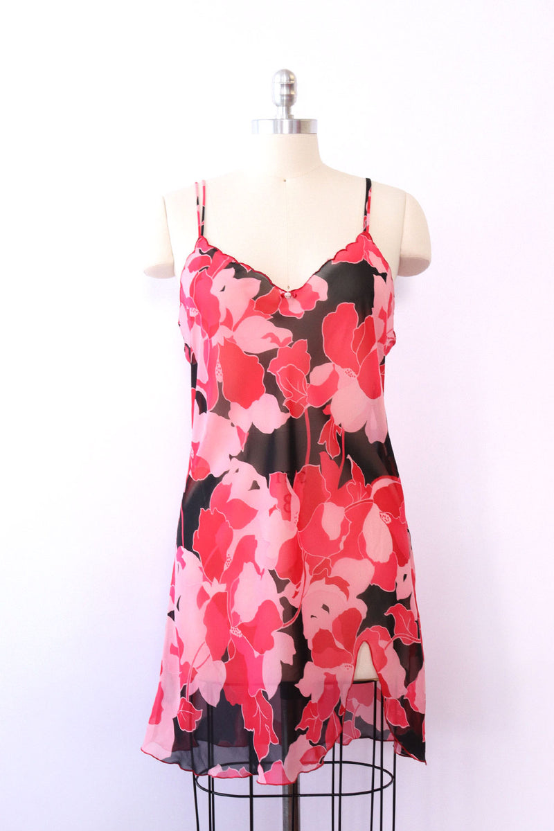 Sheer Magenta Floral Slip L