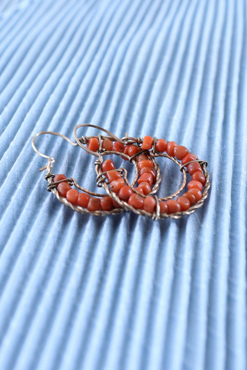 Coral Bead Hoops