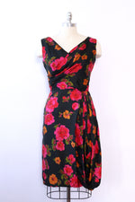 Draped Silk Floral Wiggle Dress M
