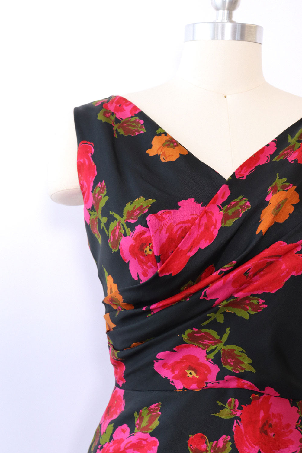 Draped Silk Floral Wiggle Dress M
