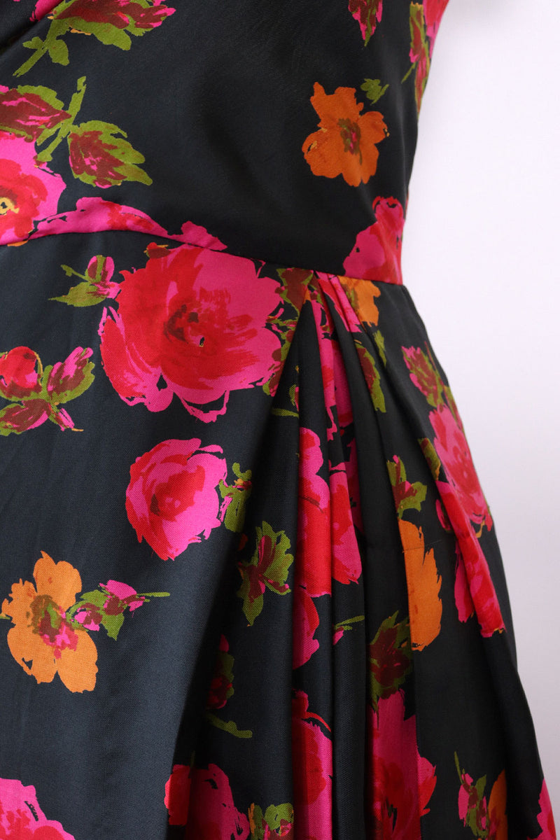 Draped Silk Floral Wiggle Dress M