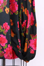 Draped Silk Floral Wiggle Dress M