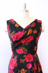 Draped Silk Floral Wiggle Dress M
