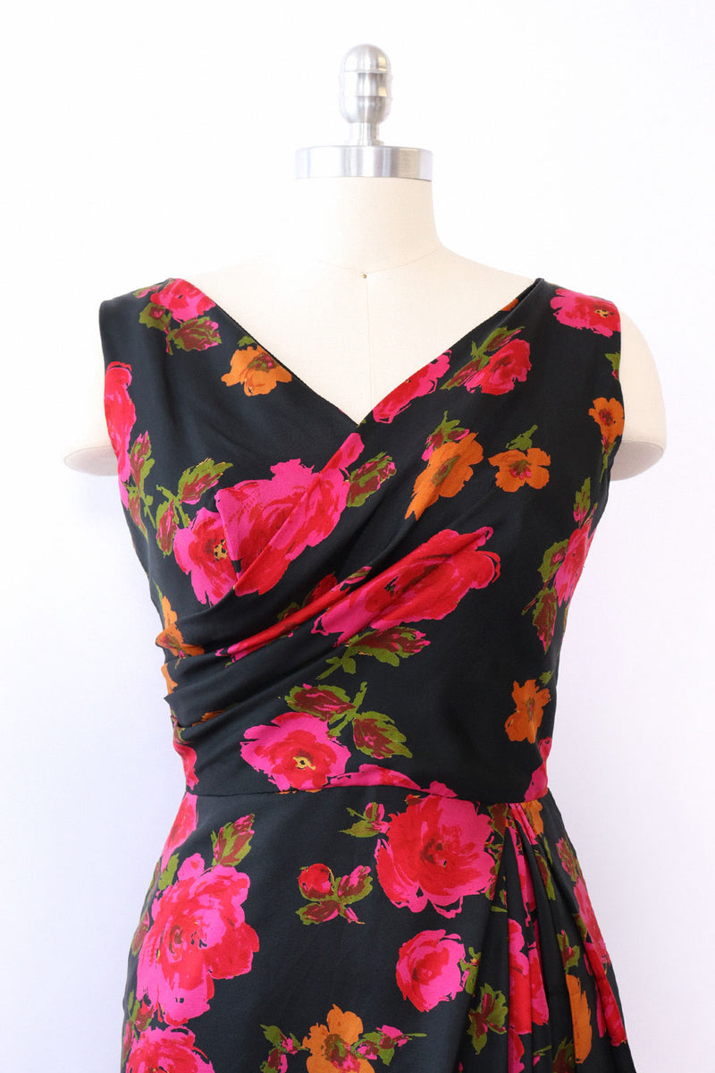 Draped Silk Floral Wiggle Dress M