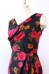 Draped Silk Floral Wiggle Dress M