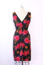 Draped Silk Floral Wiggle Dress M