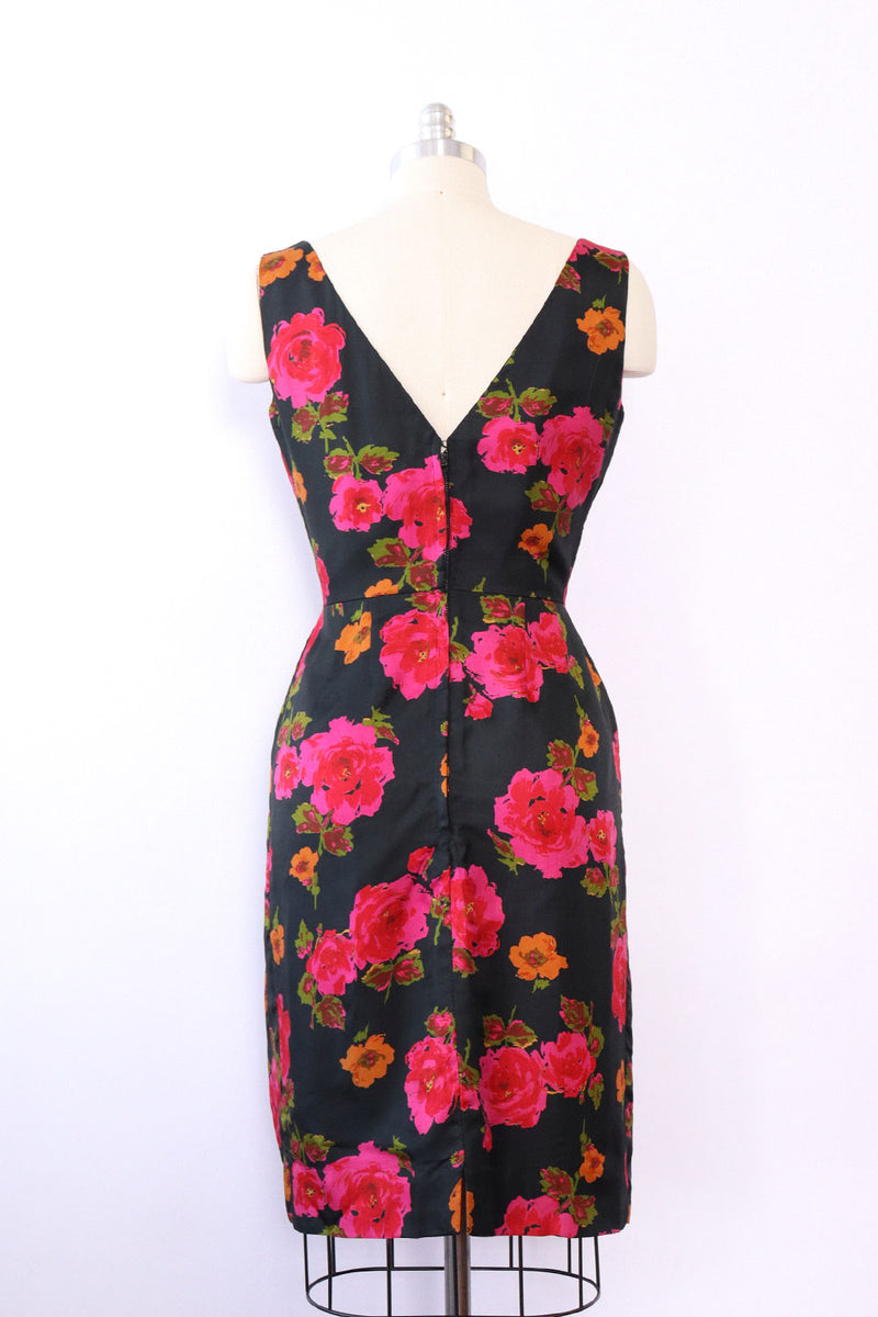 Draped Silk Floral Wiggle Dress M