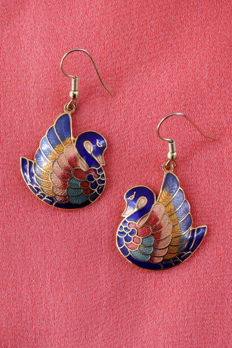 Cloisonne Swan Earrings