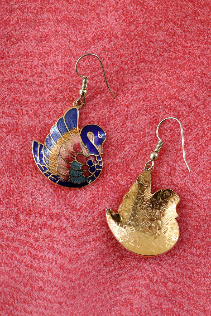 Cloisonne Swan Earrings