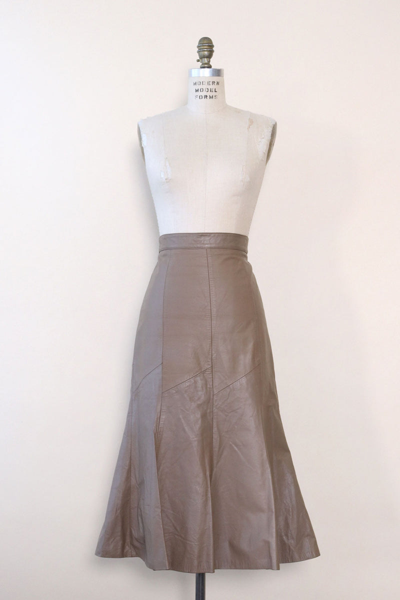 Taupe Leather Trumpet Skirt M