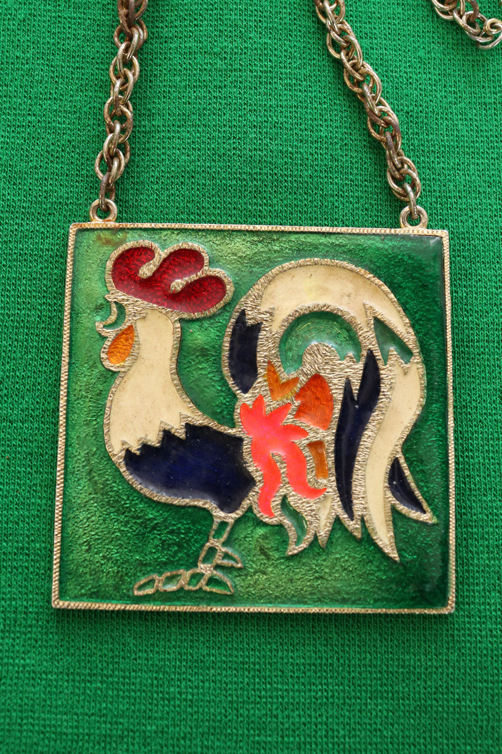 Vendome 1960s Rooster Enamel Necklace