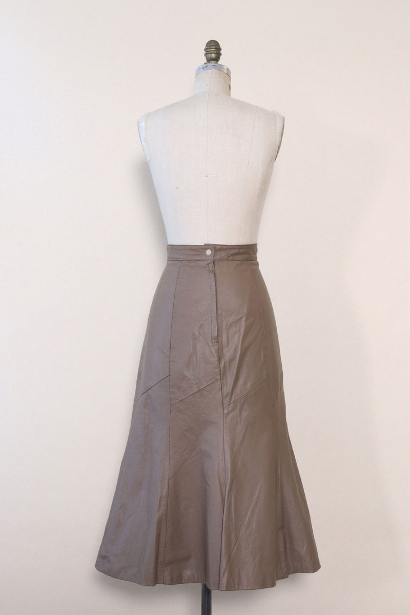 Taupe Leather Trumpet Skirt M