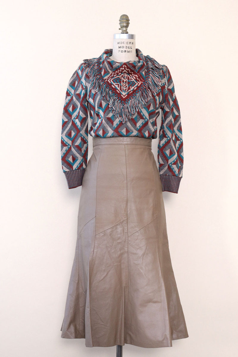 Taupe Leather Trumpet Skirt M