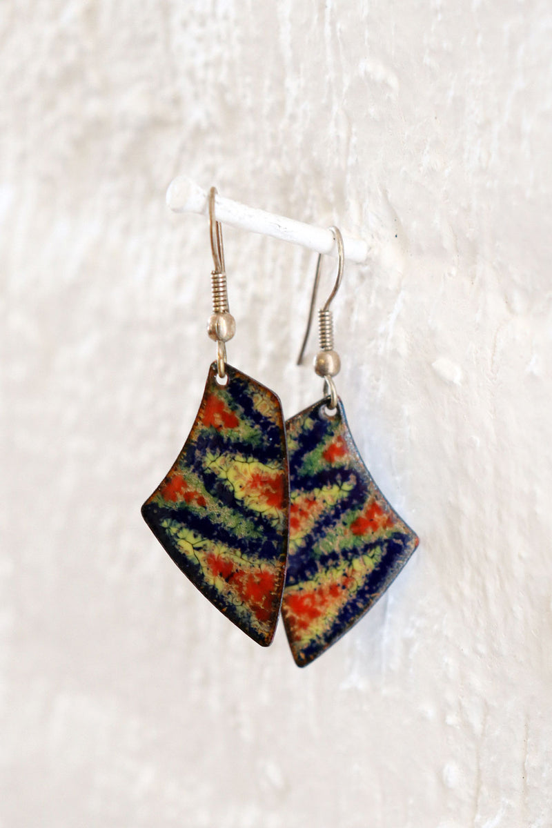 Fanned Enamel Copper Earrings