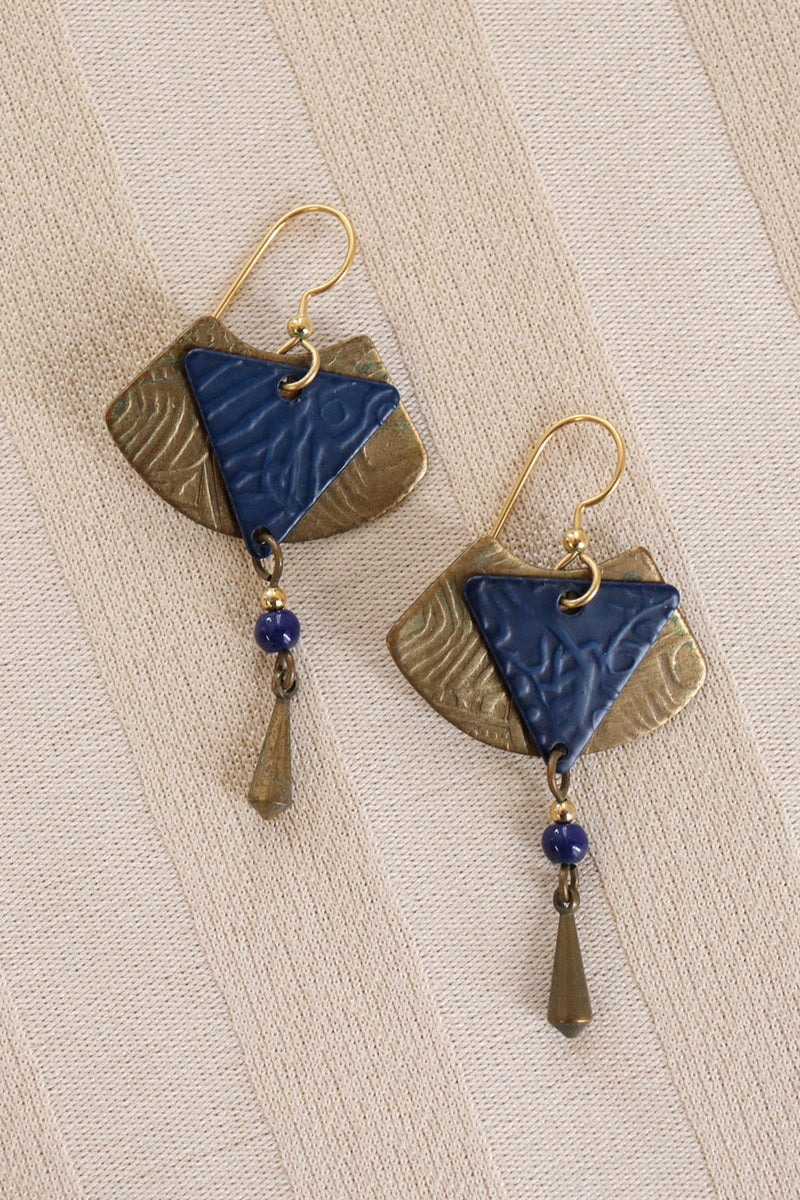 Blue Brass Etched Dangles