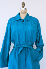 Teal Crinkle Trench Coat M