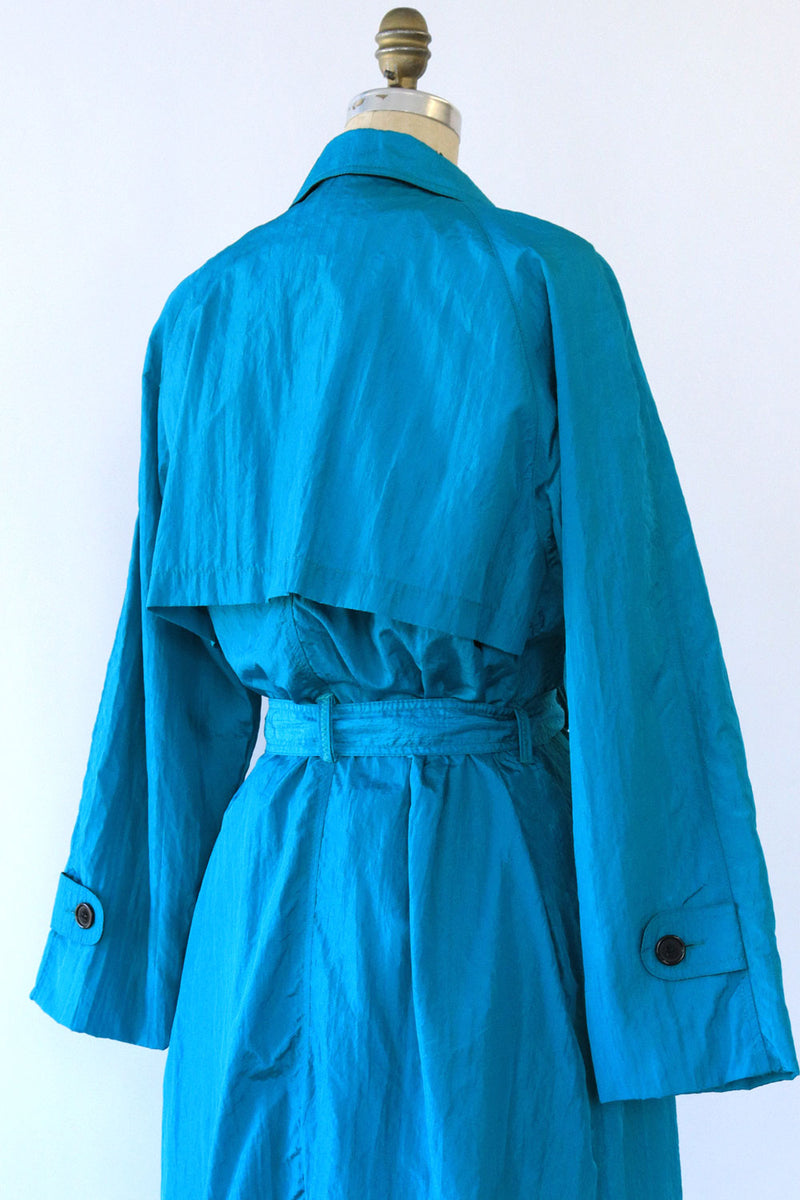 Teal Crinkle Trench Coat M