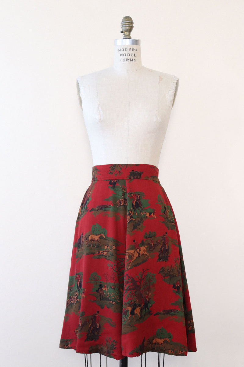 Horse Riding Print Rayon Skirt S/M