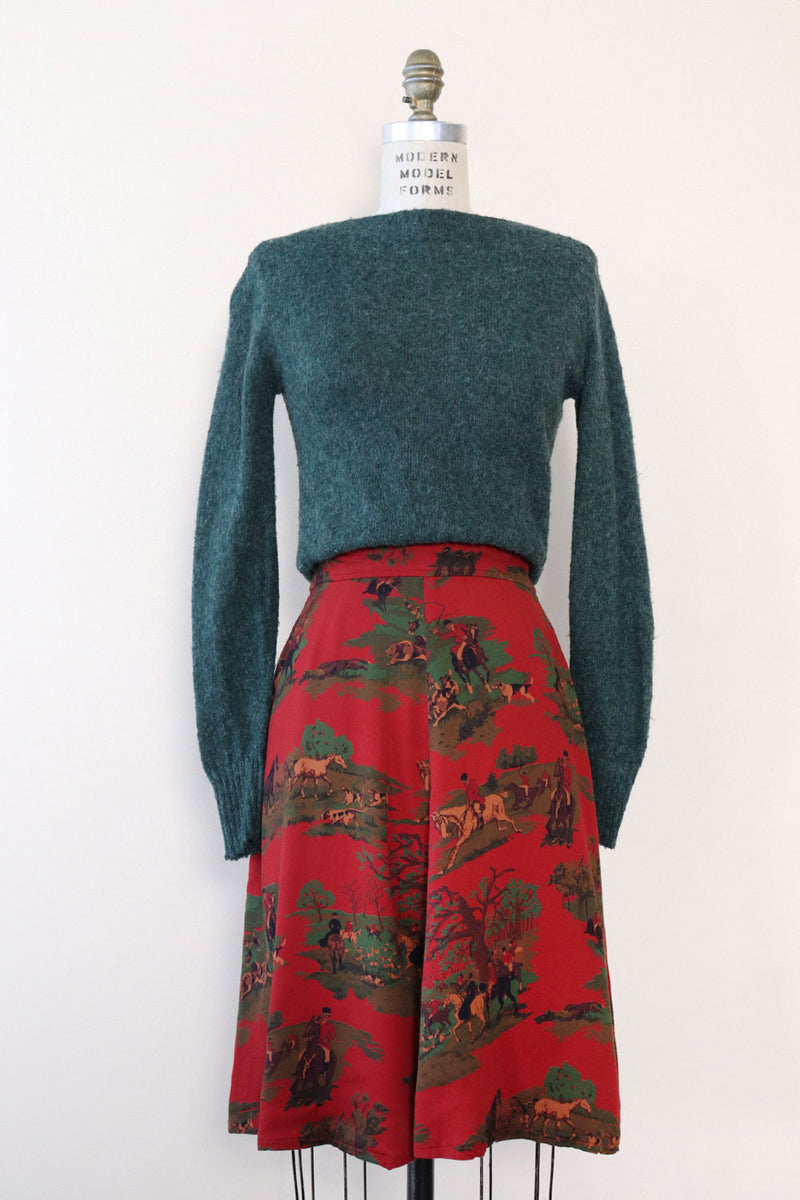 Horse Riding Print Rayon Skirt S/M