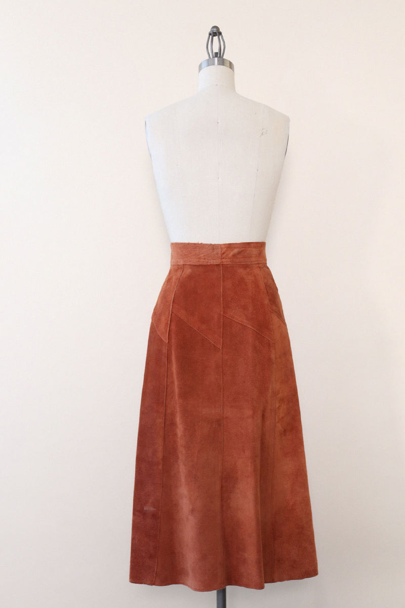 Chestnut Suede Button Skirt S