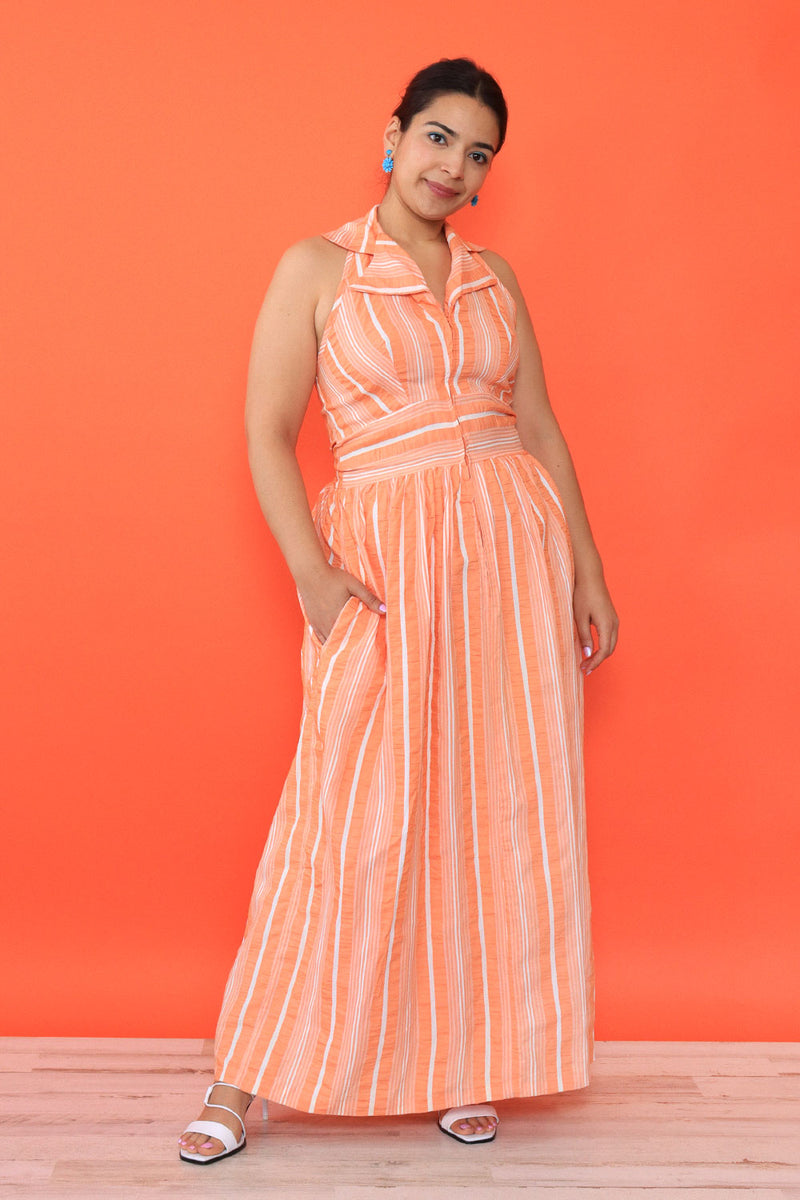 Creamsicle Stripe Halter Maxi L/XL