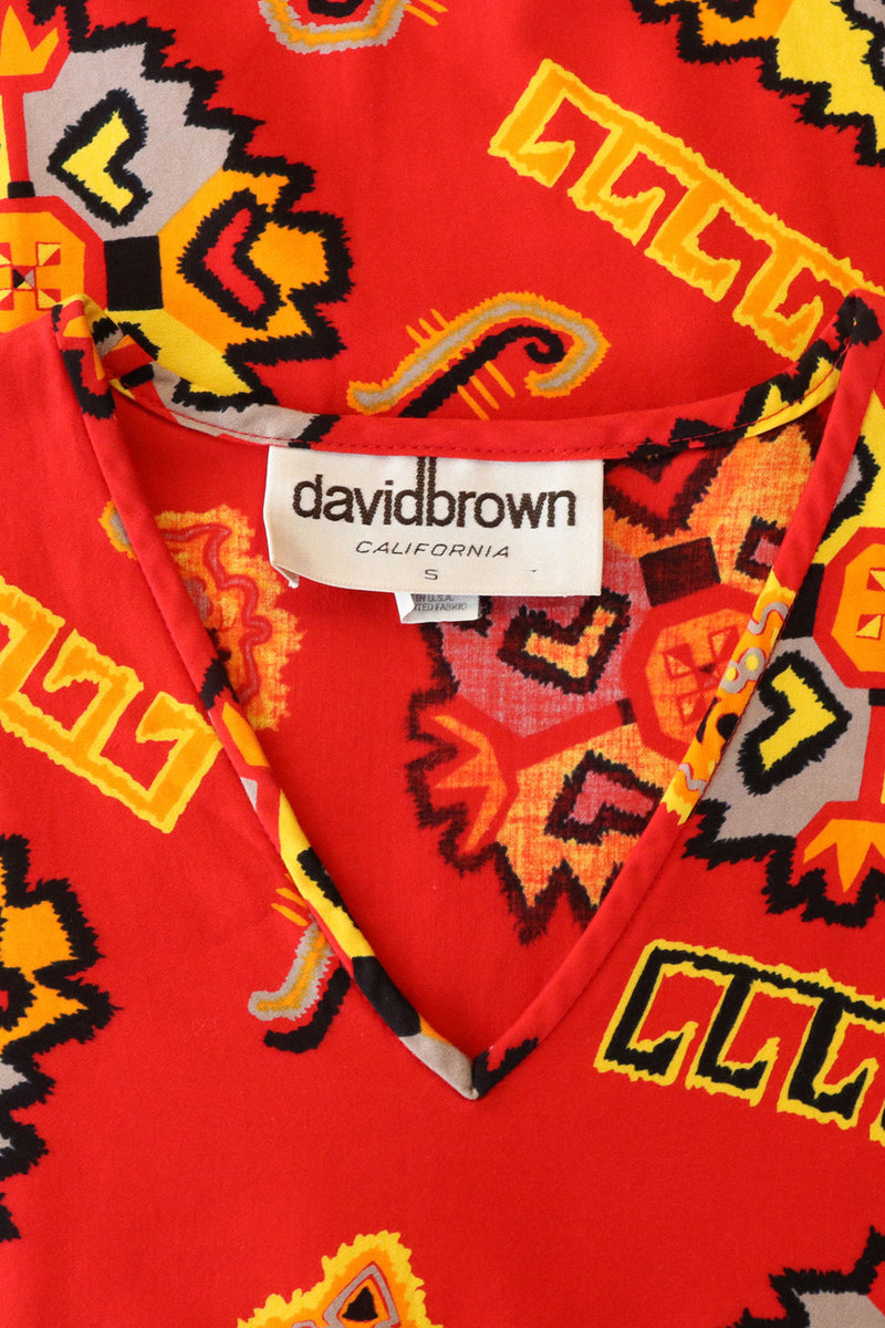 David Brown Fiery Ikat Print Caftan XS/S