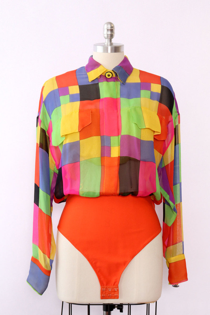 Gianni Versace Silk Chiffon Bodysuit M-M/L