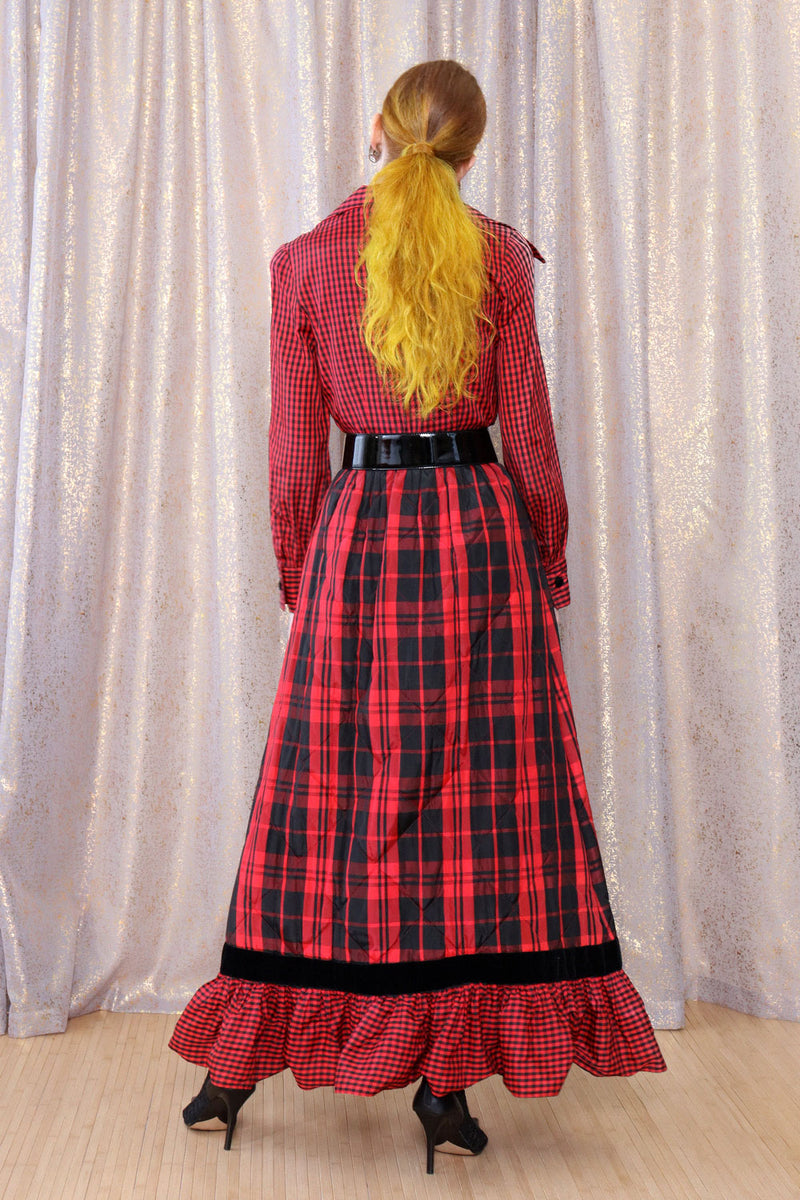 Mixed Plaid Quilted Hostess Dress XS
