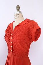 Paprika Pleat 1940s Collared Dress S-S/M