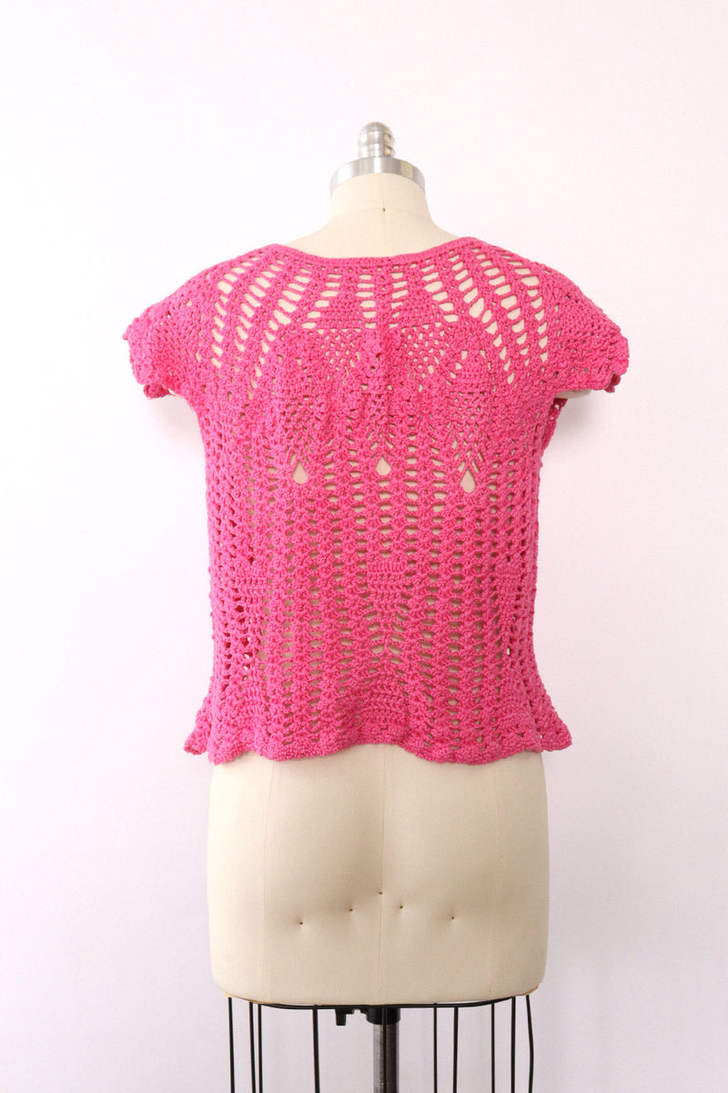 Carnation Pink Crochet Top M