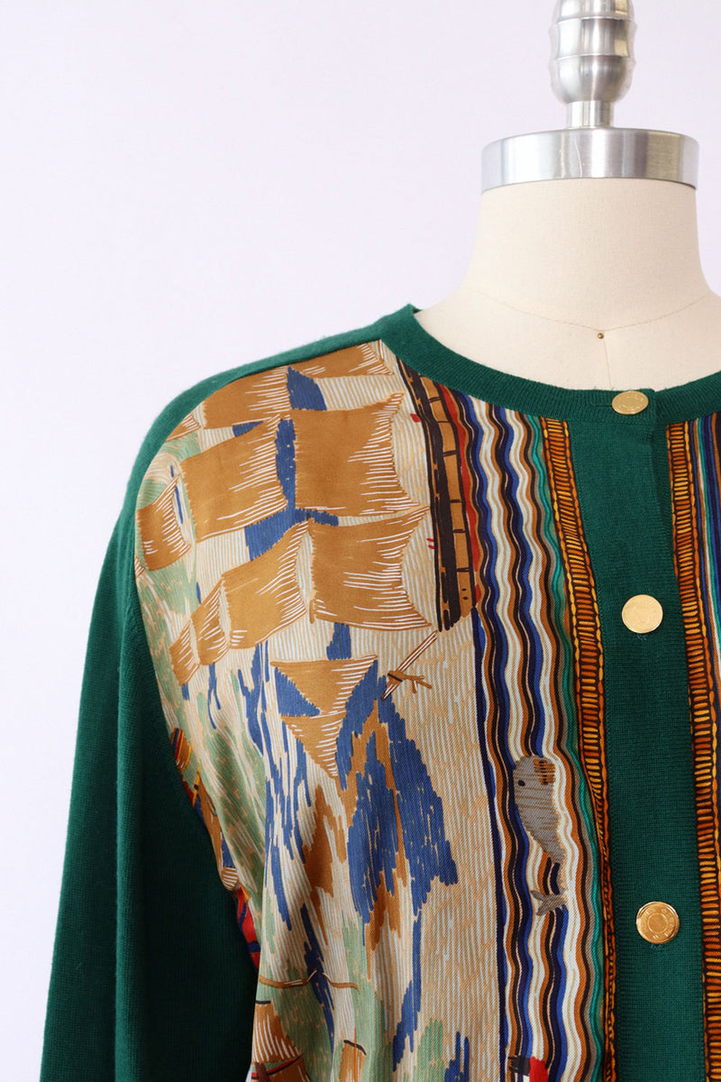 Hermès Marine Silk Cardigan M-M/L