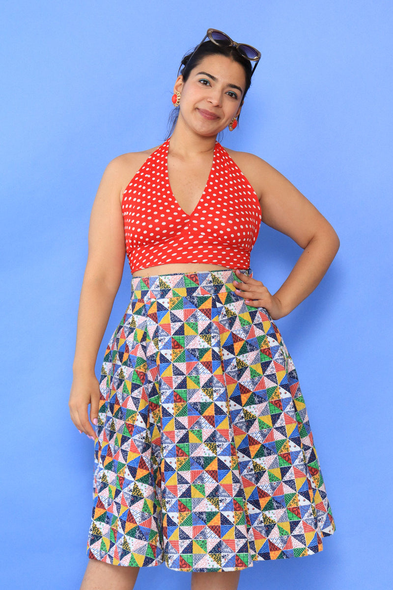 Patchwork Print Circle Skirt L/XL
