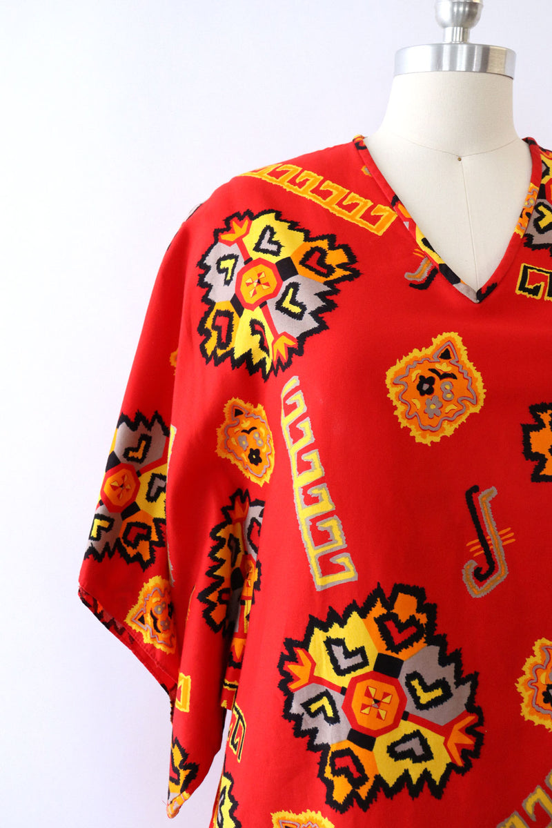 David Brown Fiery Ikat Print Caftan XS/S